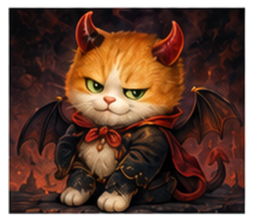 座ってにらむ悪魔猫