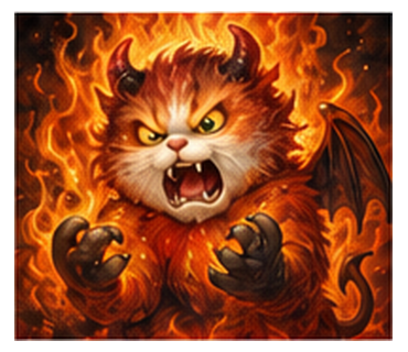 炎の中で激怒する悪魔猫