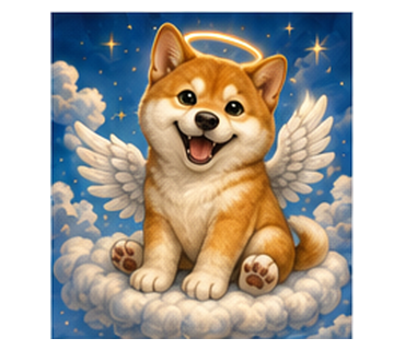 雲の上で喜ぶ天使柴犬