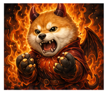 炎の中で激怒する悪魔柴犬