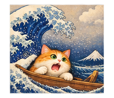 大波に驚く猫
